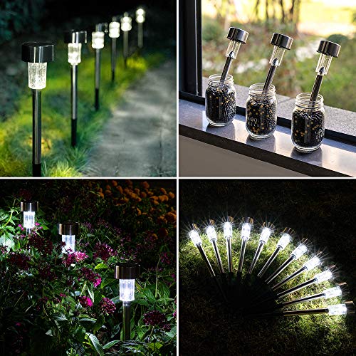 GIGALUMI Solar Pathway Lights, Stainless Steel IP44 Waterproof Auto On/Off Outdoor LED Solar Landscape Lights for Garden, Yard, Patio, Path and Walkway(12 Pack, Cold White) - color: Cold White, size: 12 PACK