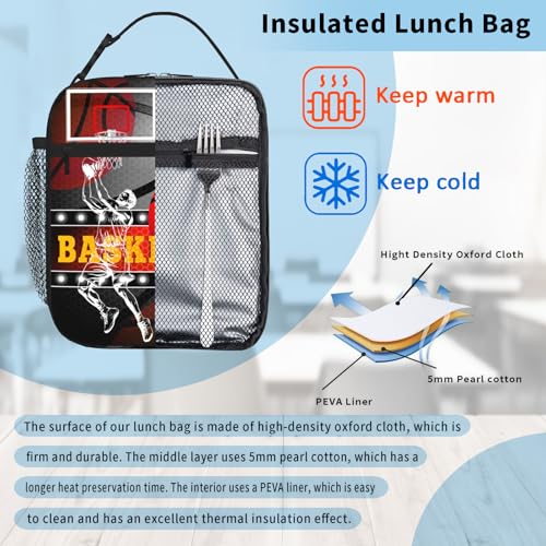 Kids Lunch Box For School Insulated Basketball Lunchbox Reusable Portable Sports Ball Basketball Lunch Bag With Adjustable Shoulder Strap For Boys Girls School Picnic Hiking Work Lunchboxes - color: basketball