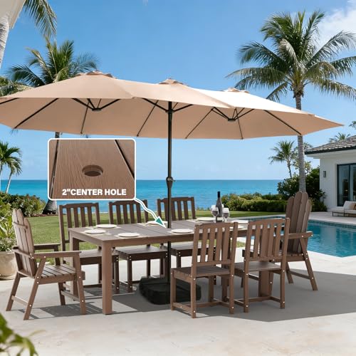 9-Piece Patio Dining Set, Outdoor Dining Set for 8, HDPE All-Weather Outdoor Furniture with 75.20” Umbrella Hole Table, 2 Armchairs & 6 Armless Chairs, Brown - color: Brown, size: 2 Armchairs & 6 Armless Chairs
