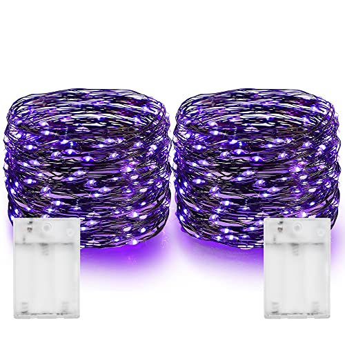 Dazzle Bright Halloween Fairy String Lights, Total 40FT 120LED Copper Wire Battery Operated Waterproof Lights, Halloween Decorations for Indoor Home Outdoor Garden Patio Party Decor (Purple) - color: Purple