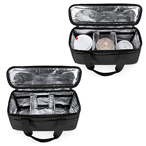 Trunab Reusable 3 Cups Drink Carrier for Delivery with Adjustable Dividers, Insulated Drink Caddy Holder Bag for Take Out, Beverages Carrier Tote with Handle for Outdoors, Patented Design, Black - color: Black
