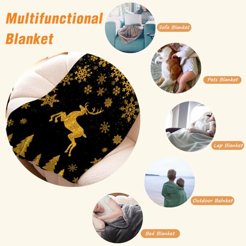 YeeJu Christmas Decorative Throw Blanket Black Gold Reindeer Snowflake Blanket for Couch Sofa Bed Soft Cozy Lightweight Fuzzy Plush Fleece Blankets and Throws Xmas Winter Holiday Blanket 50x60 - color: Chrsitmas-12, size: 50"x60"