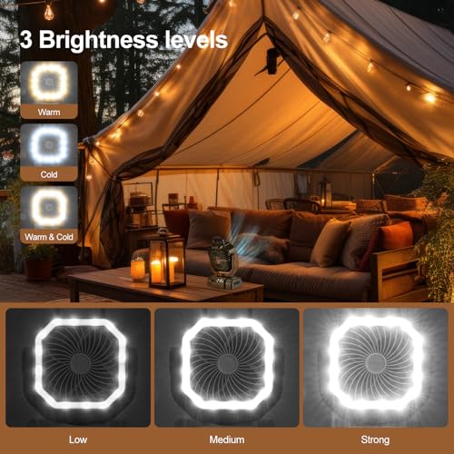 Odoland Portable Camping Fan with LED Lantern, 20000mAh Rechargeable Battery Powered Fan with Auto Oscillation, Timer, Remote, 360° Rotation Hook, 4 Speeds for Power Outage Travel Home,Brown - color: Brown