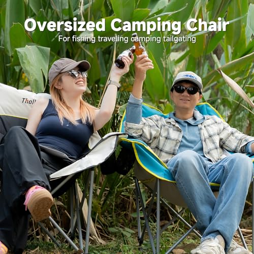 Oversized Camping Chairs 2 Pack for Adults Heavy Duty Padded Folding Portable Camp Chair with Cup Holders Storage Pocket XL Wide Seat Outdoor Beach Lawn Fishing Sports Blue Supports 400lbs - color: Light Blue-2 Pack