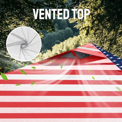 CROWN SHADES 10x10 Pop Up Canopy - Patented Center Lock One Push Instant Outdoor Canopy Beach Tent with STO-N-Go Bag 8 Stakes & 4 Sand Bags，American Flag - style: American flag