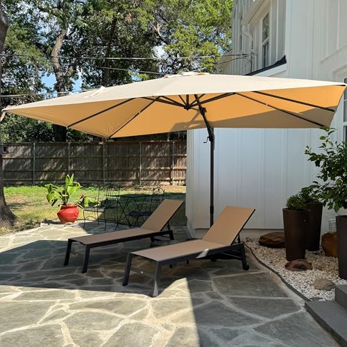PURPLE LEAF 9' X 12' Left-right Tilt Patio Umbrella Outdoor Cantilever Swivel Rectangle Umbrella with Tilt Aluminum Offset Umbrella with 360-degree Rotation for Garden Deck Pool Patio Beige - color: Beige, size: 9' X 12', style: Left-right Tilt