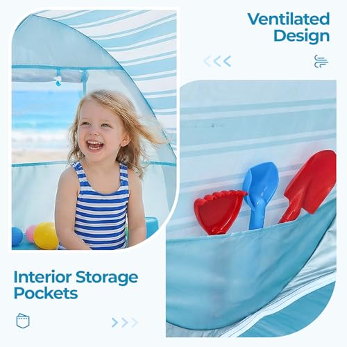 Pop Up Baby Beach Tent - Baby Tent for Toddler Beach Essentials with UPF 50+ UV Protection Canopy, Portable 41.4 x 35.5 x 31.5 in Sun Shade Summer Outdoor for Infants (Blue Stripes) - color: Blue Stripes