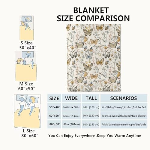 Vintage Butterfly Floral Blanket Elegant Retro Wildflowers Throw Blankets Gifts for Girls Women Adults Lightweight Soft Fleece Cozy for Sofa Couch Bed Room Travel Birthday Party Decor 50x60in - color: Butterfly 02, size: 50x60in