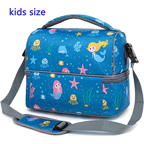 FlowFly Double Decker Cooler Insulated Lunch Bag Large Tote for Boys, Girls, Men, Women, With Adjustable Strap (Blue-Mermaid) - color: Blue-Mermaid