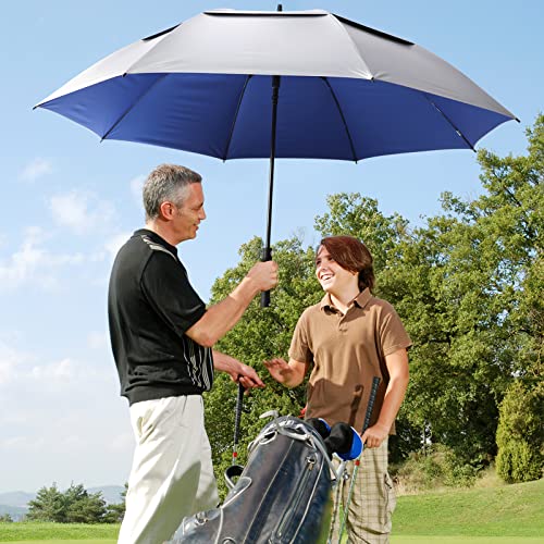 G4Free Vented UV Golf/Beach Umbrella 68" Arc, Auto Open Oversize Extra Large Windproof Sun Shade Rain Umbrellas - color: Silver/Blue