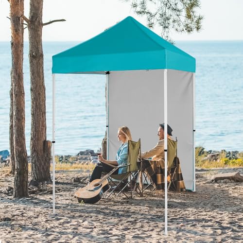 EAGLE PEAK Pop up Canopy 5x5, Outdoor Portable Canopy Tent with One Removable Sunwall, Carry Bag Included, Turquoise - color: Turquoise