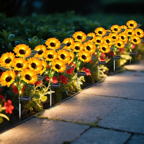 Sunflower Solar Lights Outdoor Decor, 6 Pack Solar Garden Decor Waterproof Solar Sunflower Outdoor Lights for Garden Patio,Flower Bed, Pathway, Gift for Women, Mom, Grandma (6 Pack) - style: Sunflower-6 Pack