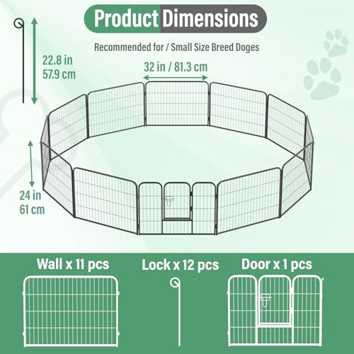 FDW Dog Playpen Dog Pen Dog Kennel 12 Panels 24 Inch Height Indoor Outdoor Folding Metal Portable Puppy Exercise Pen Heavy Duty Dog Fence for Yard Camping,Black - style: 12 Panels