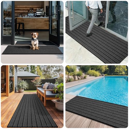 Outdoor Front Door Mat 24" x 48", Dirt Trapping Outside Entrance Rug, Non Slip Shoe Scraper, Heavy Duty Commercial Rug for Patio, Garage, Traffic Area, Office, Roll Packing - color: Grey, size: 24" x 48"