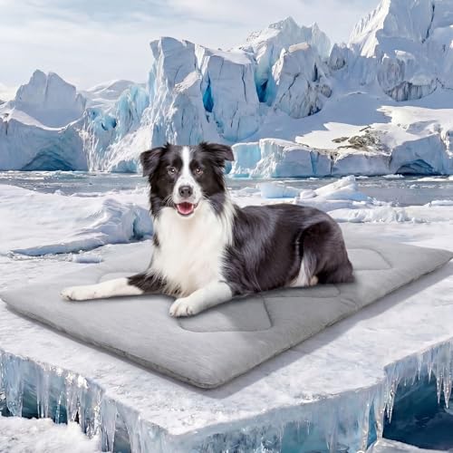 ASENKU Dog Cooling Mat, Portable & Durable Cooling Mat for Dogs, Summer Anti-Slip Breathable Cooling Bed for Medium-Large Dogs 35–60 lbs (Husky, Bulldog, Border Collie), 36x28 inches, Grey Diamond - color: Light Grey, size: Large