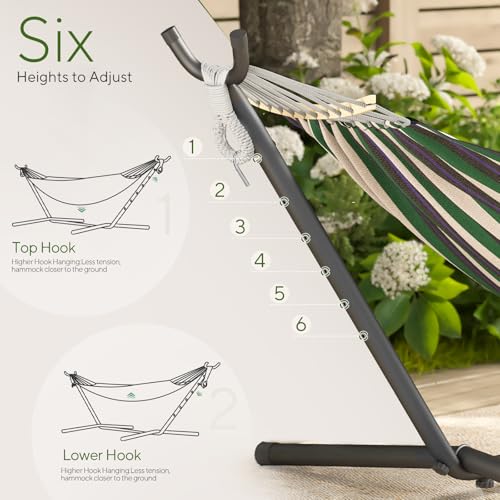 600lbs Hammock with Stand for Outside, 2 Person Portable Hammock with Side Storage, Carrying Bag, Expend Wooden Bar for Outdoor or Indoor (Green Black) - color: Green Black