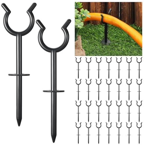 Taiyin 20 Pcs 3/4'' Garden Hose Holder Brackets Garden Guide Holder Decorative Outdoor Guide Stakes Support Spike Plant Tool to Keep Off Lawn for Yard (Black) - color: Black