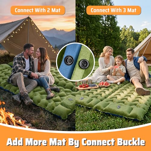 4" Thick Double-Sided Camping Sleeping Pad | Warm Velvet Top, Waterproof Nylon Bottom | Inflatable Mattress for Backpacking & Cold Weather - color: Crystal Velvet Green+blue Nylon