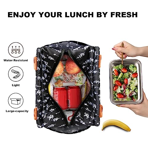 Joymee Lunch Bag Women Insulated Lunch Box Reusable Leakproof Large Cooler Tote for Womens Mens Adults with Bottle Holder and Side Pockets for Work Office Picnic - White Little Flowers - color: 04 White Little Flowers