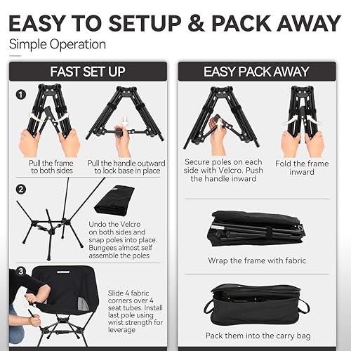 MARCHWAY Lightweight Folding Camping Chair with Spring Lock, Stable Compact Portable for Outdoor Camp, Travel, Beach, Picnic, Festival, Hiking, Backpacking (Lowback Black) - color: Lowback Black