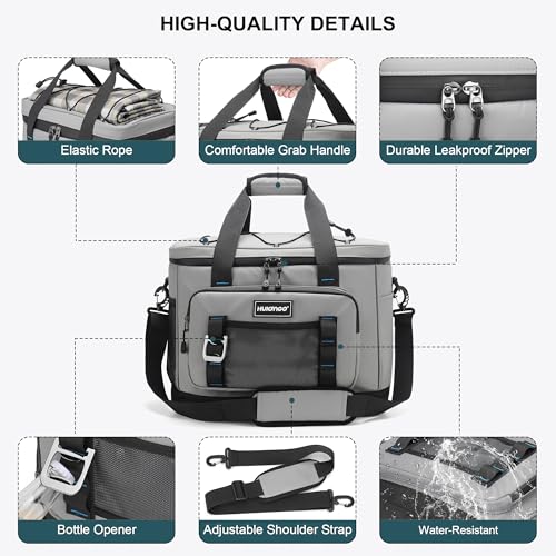 Hulongo Insulated Foldable Collapsible Cooler Bag Soft Sided Cooler for Picnic, Camping, Grocery Shopping, Beach, 30L - color: gray