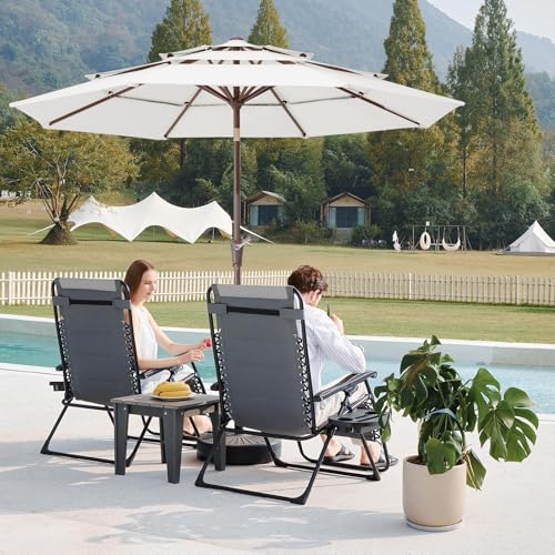 JEAREY 9FT 3 Tier Patio Umbrella Outdoor Market Umbrella Table Umbrellas with 8 Ribs 1.5 Pole Push Button Tilt and Crank UV Protection for Garden,Off-white - color: Off-white