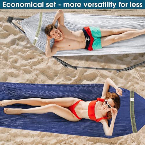 Tranquillo Combo x2 Hammocks with Stand for Outside & Tree Straps, Heavy Duty Hammock with Stand 600lbs for Indoor Outdoor Patio Backyard, x2 Hammocks for 2 Person, Portable Carrying Bags, Aegean - color: Combo - Aegean