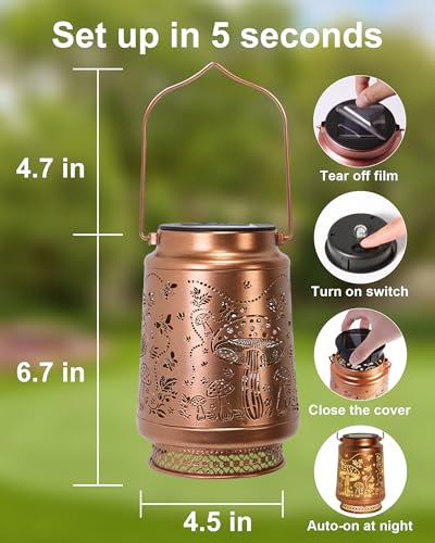 Mushroom Gifts for Women Mushroom Decor Solar Lantern Birthday Gifts Mothers Day Gifts for Mom Grandma Sister Friend Garden Decor Metal Solar Lights Outside Decor for Backyard Patio Porch Lawn Pathway - style: Mushroom with Bee