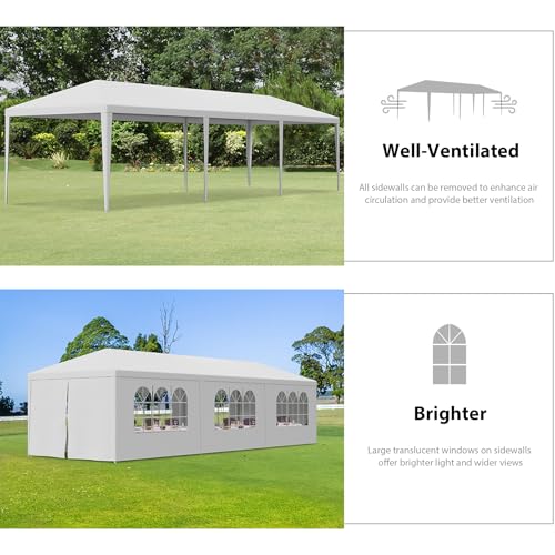 LEMY 10x30 Party Tent Outdoor Wedding Camping Canopy Heavy Duty Gazebo with Removable Sidewalls, Waterproof Shade Shelter for Backyard, Garden, Patio - size: 10' x 30'