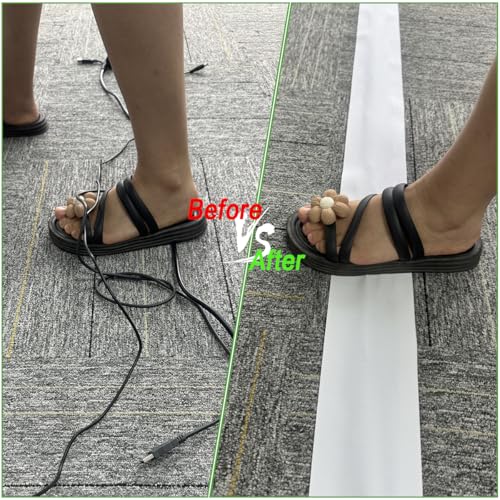 Floor Cable Covers - Oxford Fabric Cord Protector with Adhesive Hook & Loop,Waterproof Wire Storage Sleeve for Any Floor Surface,Durable Cable Management to Prevent Tripping Hazards (White, 20ft) - color: White, size: 20ft