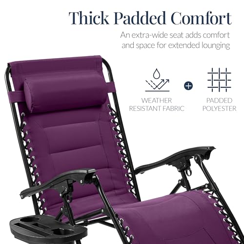 Best Choice Products Oversized Padded Zero Gravity Chair, Folding Outdoor Patio Recliner, XL Anti Gravity Lounger for Backyard w/Headrest, Cup Holder, Side Tray, Polyester Mesh - Amethyst Purple - color: Amethyst Purple