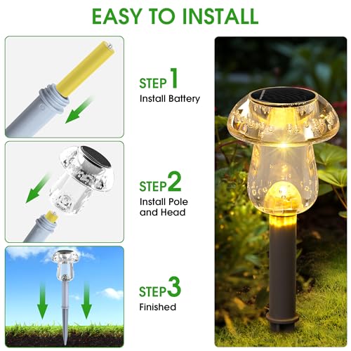 Eyrosa Solar Outdoor Lights, 8 Pack Waterproof Solar Mushroom Lights for Garden Yard Pathway Path Walkway Driveway Lawn Landscape Outside Decor（Warm White）