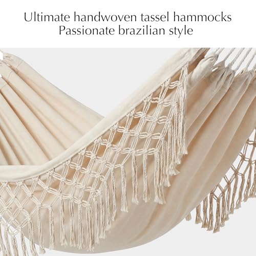 PNAEUT Double Hammocks for Outside, Replacement Outdoor Tree Hammock for Indoor Patio Porch Garden (Tassel Beige, Medium) - color: Tassel Beige, size: Medium
