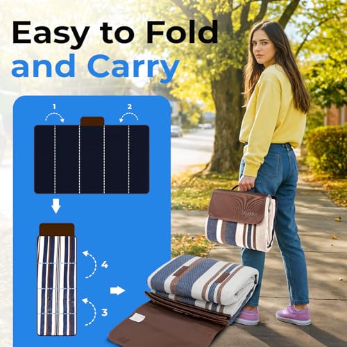 scuddles Extra Large Picnic Blanket – 60" x 80" Waterproof Outdoor Mat with Soft Dual-Layer Comfort, Foldable Travel Rug for Beach, Camping, Lawn, Parks & Family Picnics - color: Brown