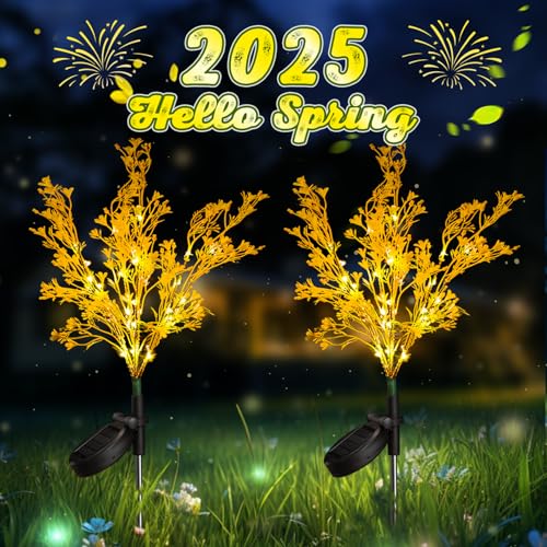 Neporal Solar Lights Outdoor Decorative 2PK, 7-Stems Golden Solar Flowers Outdoor Waterproof for Garden, Yard, Patio,Flower Pots - Gardening Gifts for Women - size: 2PK