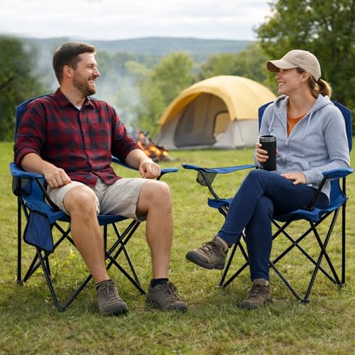 2 Pack Folding Camping Chair with Cup Holder & Side Storage Bag 300lbs Capacity Lightweight High Back Portable for Beach, Picnic, Sport, Cyan - color: Cyan, size: 2 Pack
