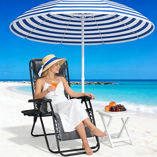 Zero Gravity Chairs Set of 2, Adjustable Lounge Chair Outdoor Recliner, Folding Reclining Lawn Chair, Anti Gravity Chair with Pillow & Cup Holder for Pool Camping Sunbathing Beach Patio (Gray) - color: Grey, size: 2pcs