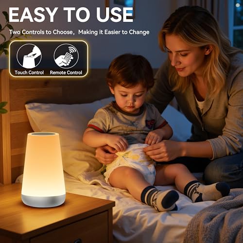 Auxmir Rechargeable LED Night Light, Touch & Remote Control Bedside Lamp with 13 Colors, 5 Brightness Levels, Portable Table Lamp for Kids Baby Nursery, Bedroom, Bathroom, Camping, Silver - color: Silver
