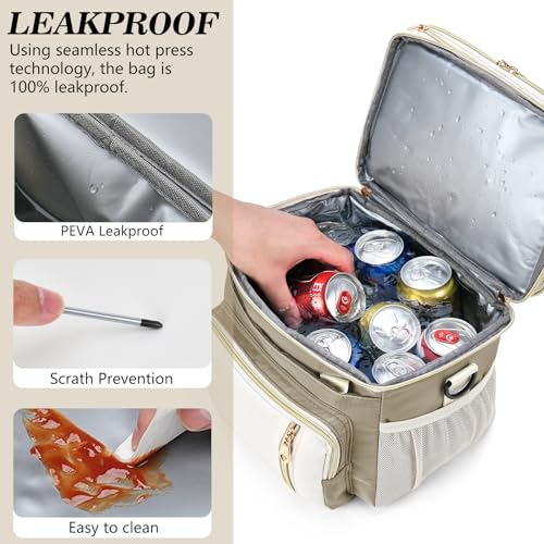 Lunch Box & Lunch Bag for Women Men, Large Insulated Adult Lunch Box Leakproof Lunchbox Cooler Bag for Work Picnic Beach,16L, Beige & White - color: Sand Beige