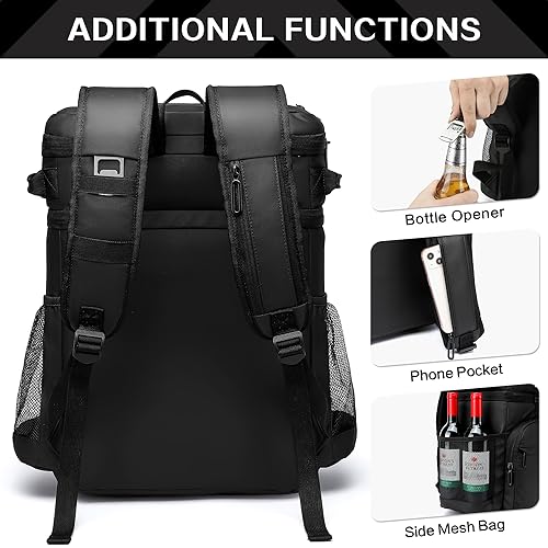 Laripwit Picnic Backpack Cooler Bag - 54 Cans Black Insulated Leak-Proof Lunch Backpack With Cooler Compartment, Large Double Deck Soft Bag for Beach, Camping, Travel - color: Black