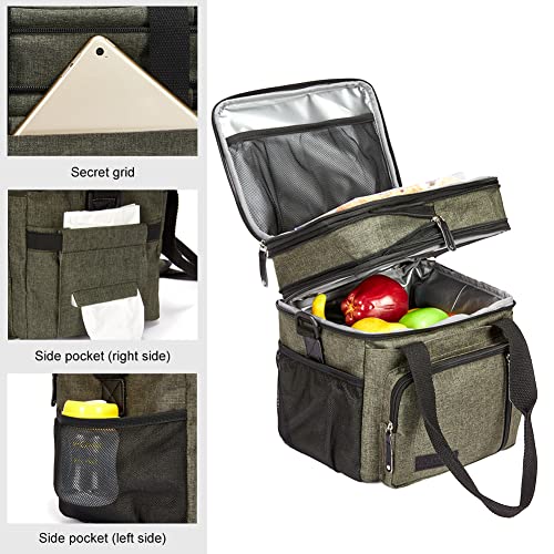 Lunch Bag for Women Men,Insulated Lunch Box,Leakproof Lunch Cooler Bag,Army Green Lunch Tote Bag for Work（Green） - color: Green