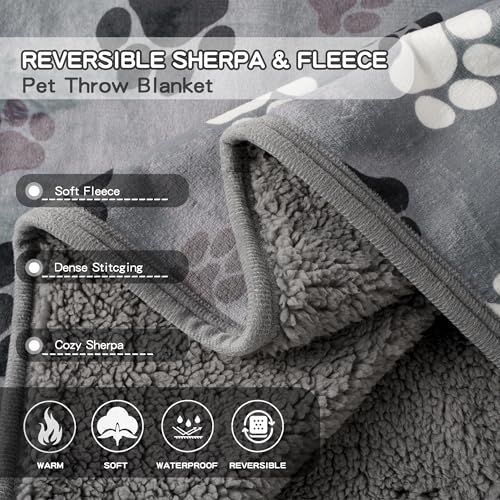 Waterproof Dog Blankets Pet Blanket 60"x80", Soft Fluffy Sofa Car Bed Protector, Reversible Sherpa Fleece Dog Blanket for Large Dogs (Dark Grey-Paws) - color: Dark Grey-paws, size: 60"x80"