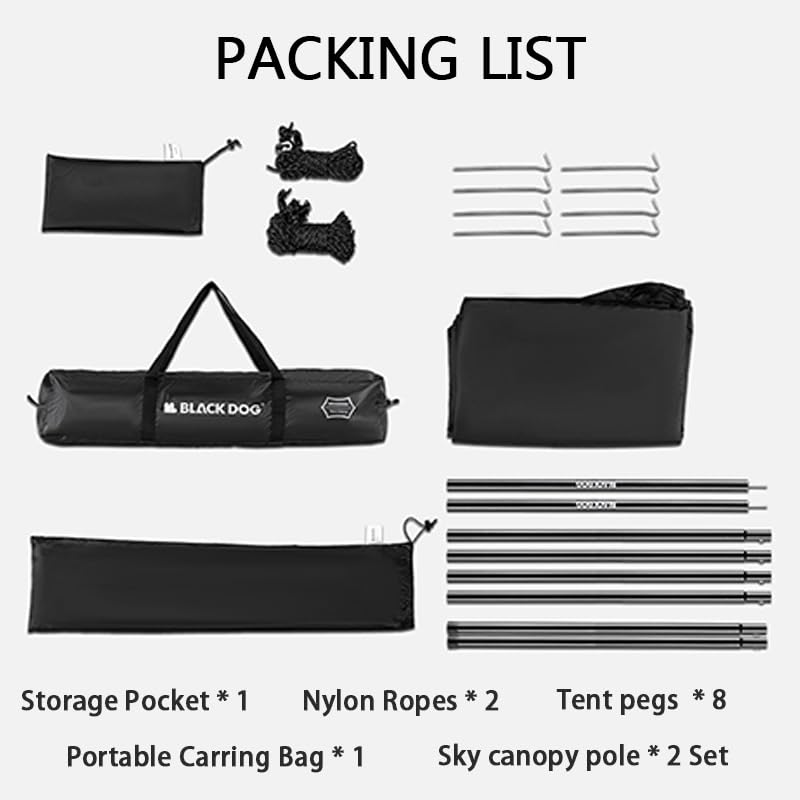 Blackdog Camping Tarp with Poles, 18x9.5 Ft Large Waterproof Camping Tent Canopy, 6-10 Person PU3000mm Shade Awning for Car Camp, Hammock Rain Fly, Outdoor, Picnic Backpacking