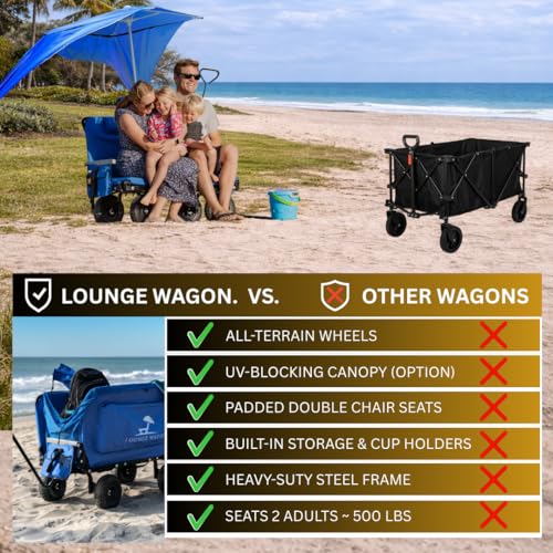 The Lounge Wagon – The Only Wagon that Converts into a 2-Person Chair - 3-in1 cart - Included Cargo net- Ultimate Beach Wagons– Beach Chairs for Adults – Sports Wagon(Umbrella Sold Separately), Gray - color: Gray