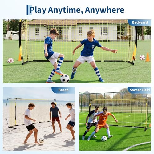 Soccer Goal 12x6 Ft for Backyard, Portable & Collapsible, Heavy Duty Metal Base, Quick Set Up Training Net, Weather-Resistant with Carry Bag for Outdoor & Indoor