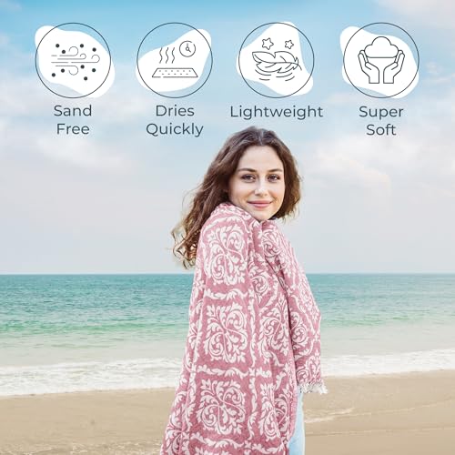 Turkish Beach Towel (35”x67”) – 100% Cotton, Quick Dry, Lightweight, Soft Oversized Beach Towel for Travel & Pool – Renaissance Fuchsia Color - color: Renessaince Fuchsia