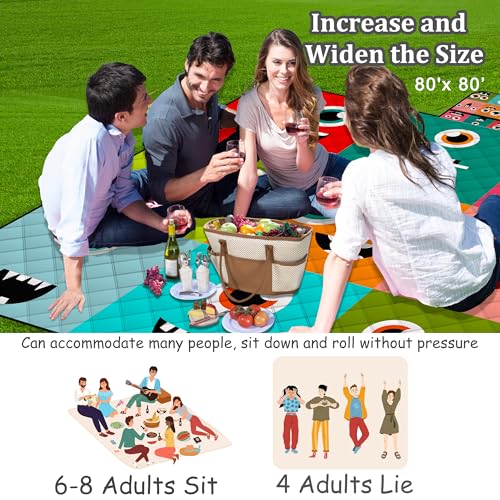 Extra Large Picnic Blanket Waterproof,80"x 80"Foldable Machine Washable Beach Blankets,Outdoor Blanket for 6-8 Adults,Picnic Mat Suitable for Indoor Crawling,Park Beach,Camping,Hiking,Travel (Face） - color: Orange Smiley, size: 6'8" x 6'8" (Square)