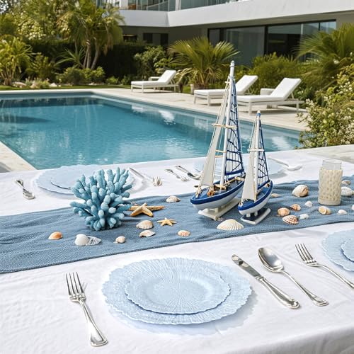 DaYammi 60Pcs Blue Plastic Plates - Light Blue Pates Disposable & Reusable - Heavy Duty Plastic Plates for Party Including 30 Dinner Plate,30 Dessert Plate for Weddings, Birthdays, Dinner Parties - color: Light Blue