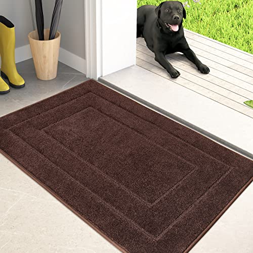PURRUGS Dirt Trapping Door Mat 20" x 31.5", Non-Slip/Skid Machine Washable Entryway Rug, Dog Doormat, Super Absorbent Welcome Mat for Muddy Wet Shoes and Paws, Brown - color: Brown, size: 20" X 31.5"