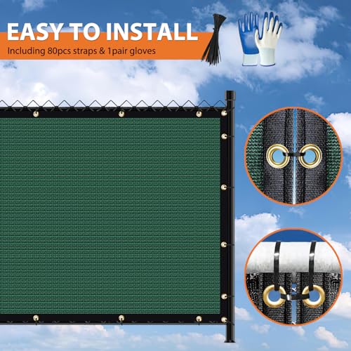 Privacy Fence Screen,with Gloves, 4X50FT Heavy Duty 220GSM 98% Blockage Privacy Screen Fence for Outdoor Wall Garden Yard Backyard (Dark Green) - color: Green, size: 4x50 Ft